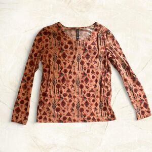 Folk Print Mesh Long Sleeve Top – Size L NWT